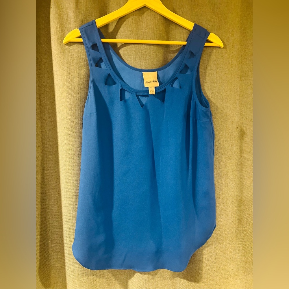 Elegant Blue Silk Tank Top with Cutout Accents